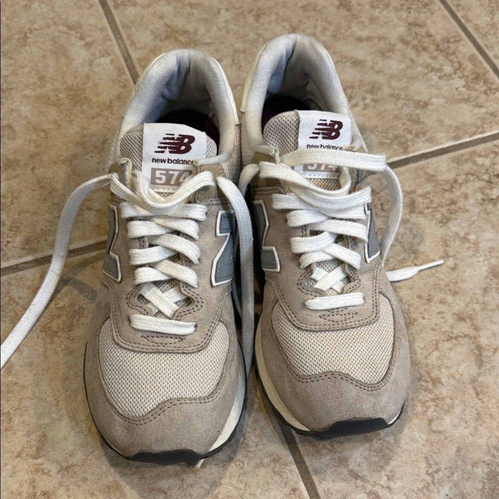 New Balance Light Tan and White Sneakers
